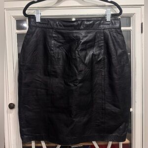 90s Liz Claiborne Black Genuine Leather Pencil Skirt High Waist Minimalist 30”